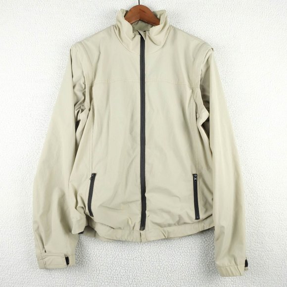Tilley Bomber Jacket Womens Large Beige Striped Lightweight Full Zip Outdoor - Picture 1 of 11